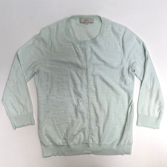 Ann Taylor Loft Cardigan Sweater Womens M Pale Mint Green 3/4 Sleeves Minimalist - Picture 9 of 9